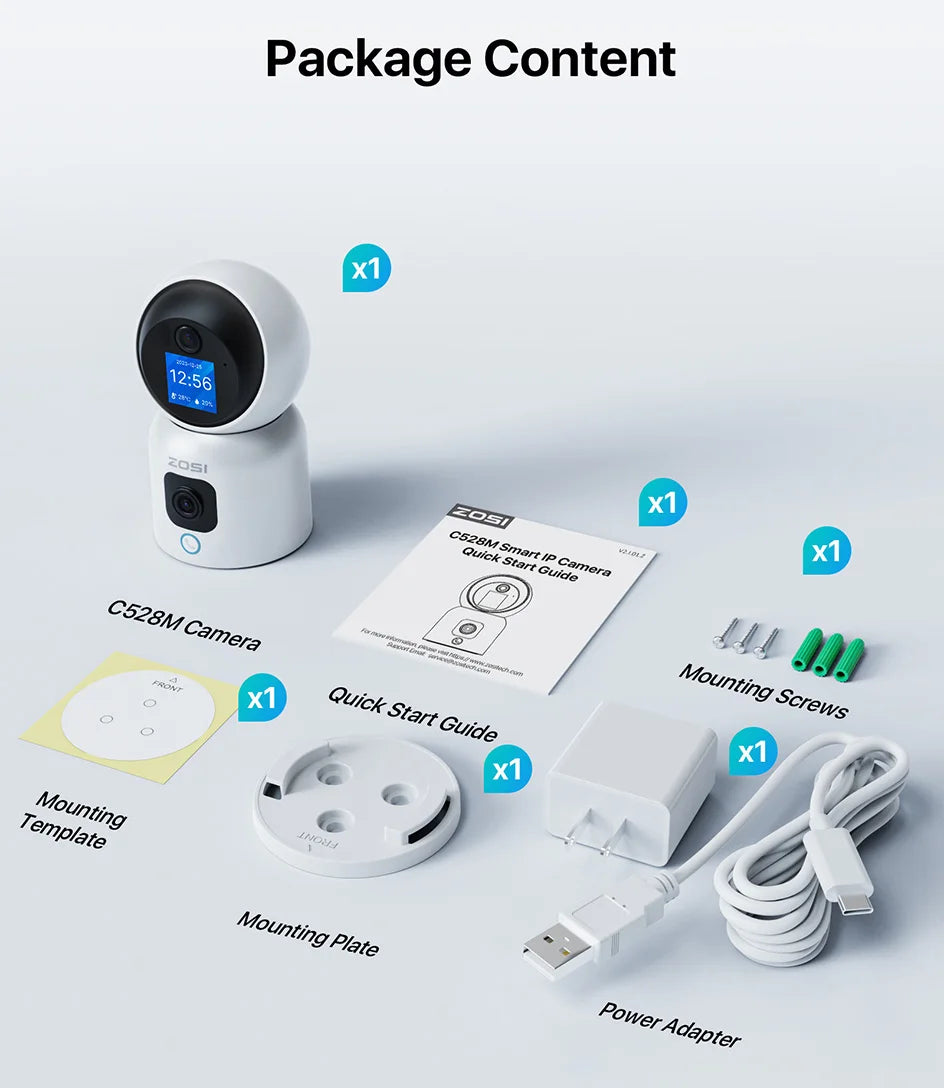 ZOSI 360 Degree Smart Home Security Camera PTZ Auto Tracking Baby Monitor AI Panoramic HD Night Vision Indoor WiFi Surveillance Camera