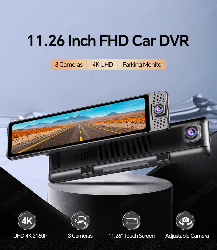 11.26 Inch 3 Camera 4K 1080P Video Recording Wifi Rearview Mirror Car DVR Touch Screen Infrared Night Vision Dash Cam - Great Outdoors and More 25