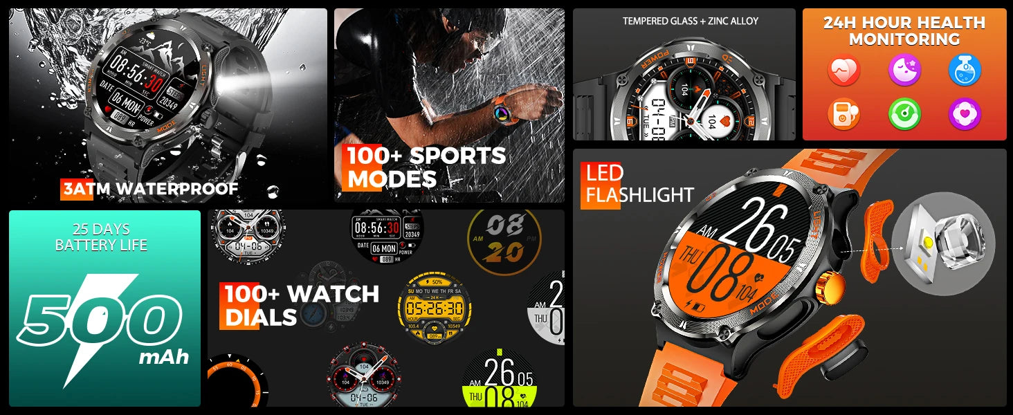 LaNikar Smart Watch 3ATM Waterproof 1.53" KT76 Men Sport - Great Outdoors and More 25