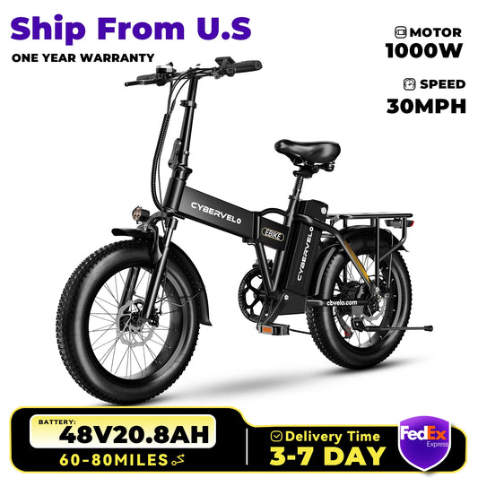 1000W Folding Electric Bike with 48V 20AH Large Removable Battery 30 MPH Top Speed and 80 Miles Max Range 20 Inch Fat Tire E Bike - Great Outdoors and More 25