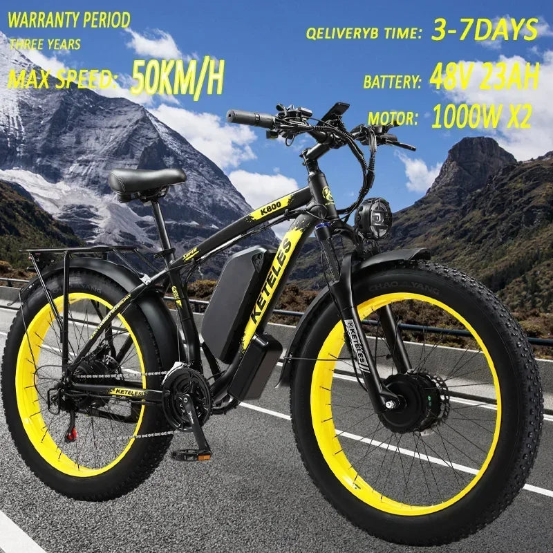 Electric Bicycle KETELES K800 2000W High Power Motor 48V 23Ah Battery Adult Electric Bike 26 Inch Tire Mountain Off-Road Ebike