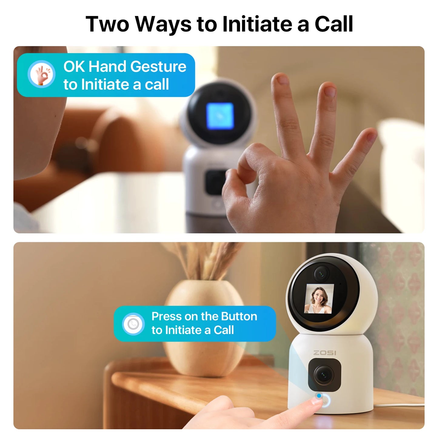 ZOSI 360 Degree Smart Home Security Camera PTZ Auto Tracking Baby Monitor AI Panoramic HD Night Vision Indoor WiFi Surveillance Camera
