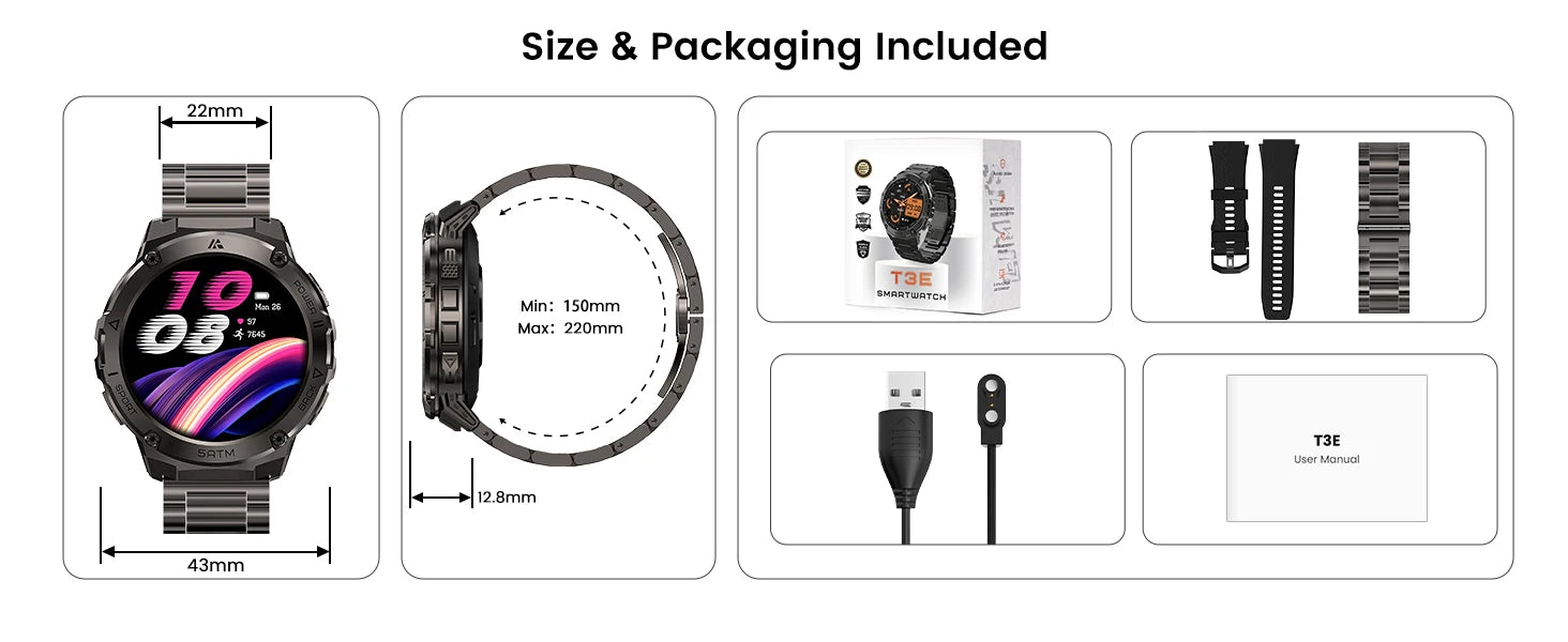 HIDAMEL T3E GPS Smart Watch For Men Compass Altimeter Altitude Stainless Steel Shell 5ATM Waterproof - Great Outdoors and More 25
