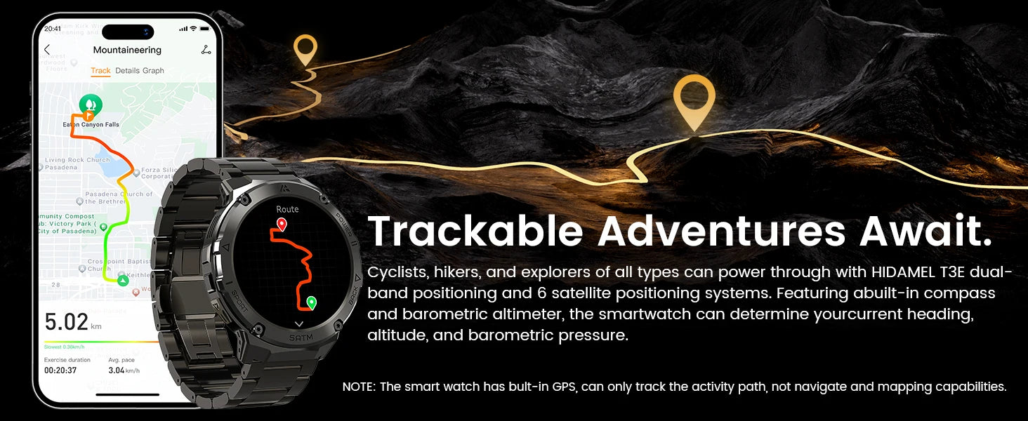 HIDAMEL T3E GPS Smart Watch For Men Compass Altimeter Altitude Stainless Steel Shell 5ATM Waterproof - Great Outdoors and More 25
