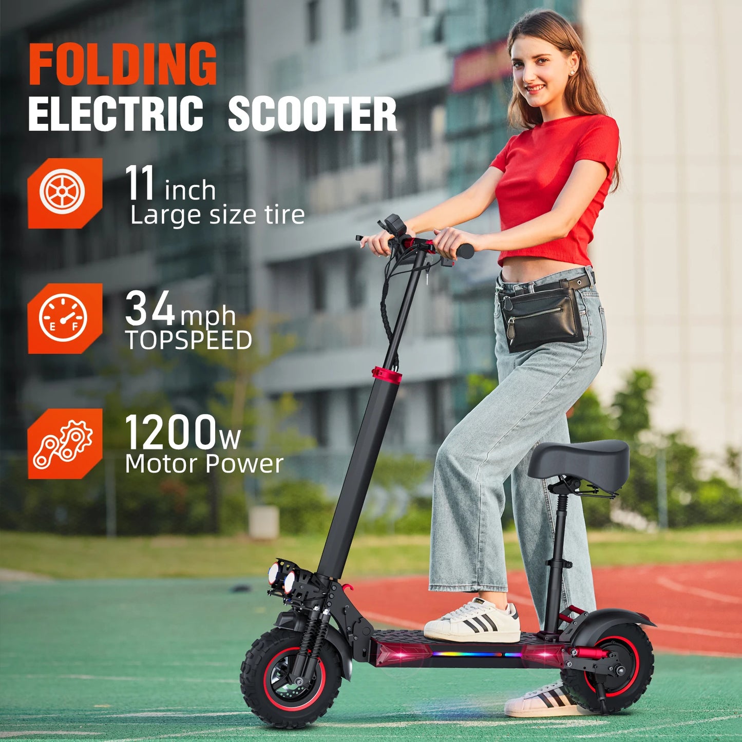 E Scooter J11MAX Foldable Waterproof Adult Electric Scooter 11 Inch Off Road Tires 48V 1200W 18Ah Configuration
