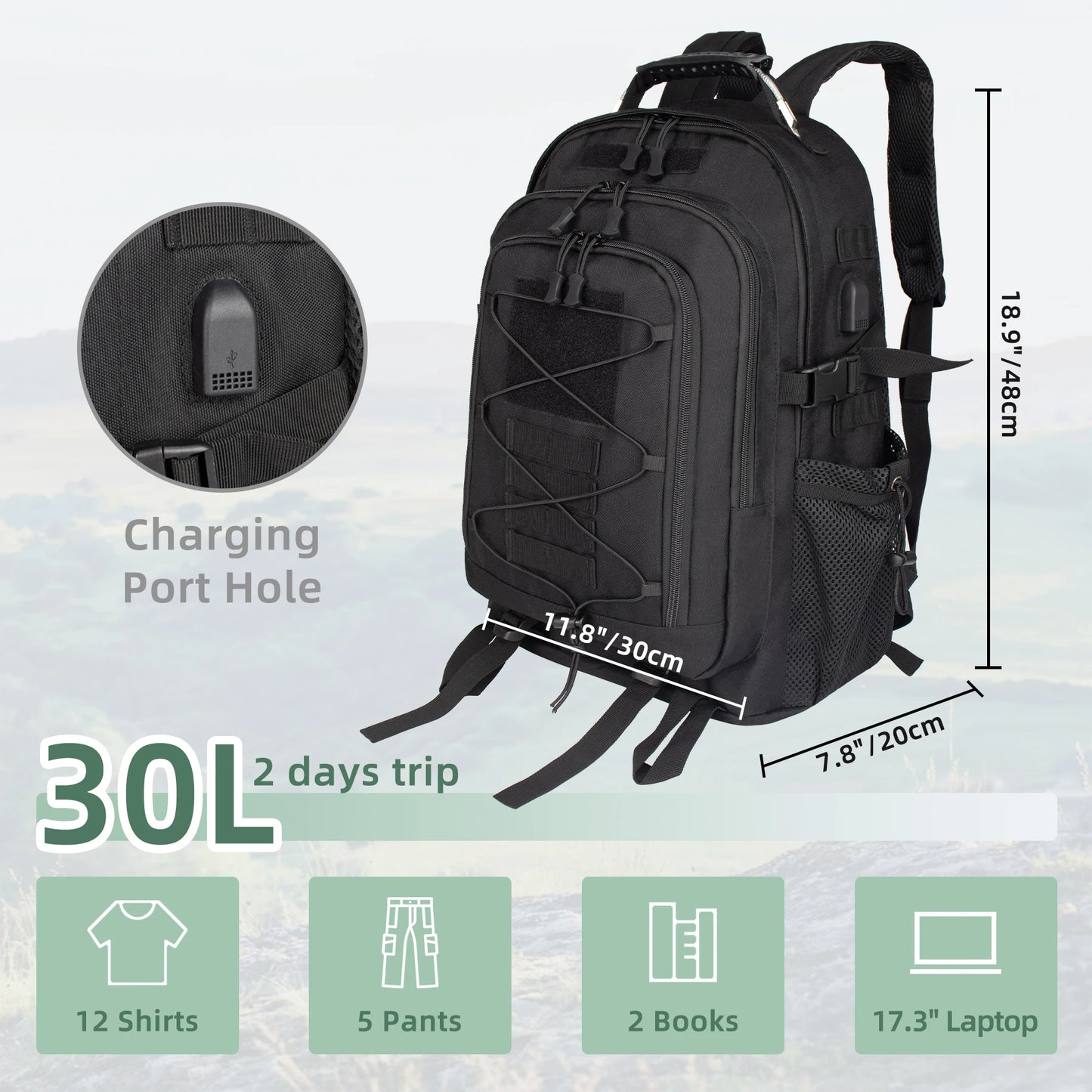 30L Tactical Backpack Travel Large Capacity Waterproof Rucksack - Great Outdoors and More 25