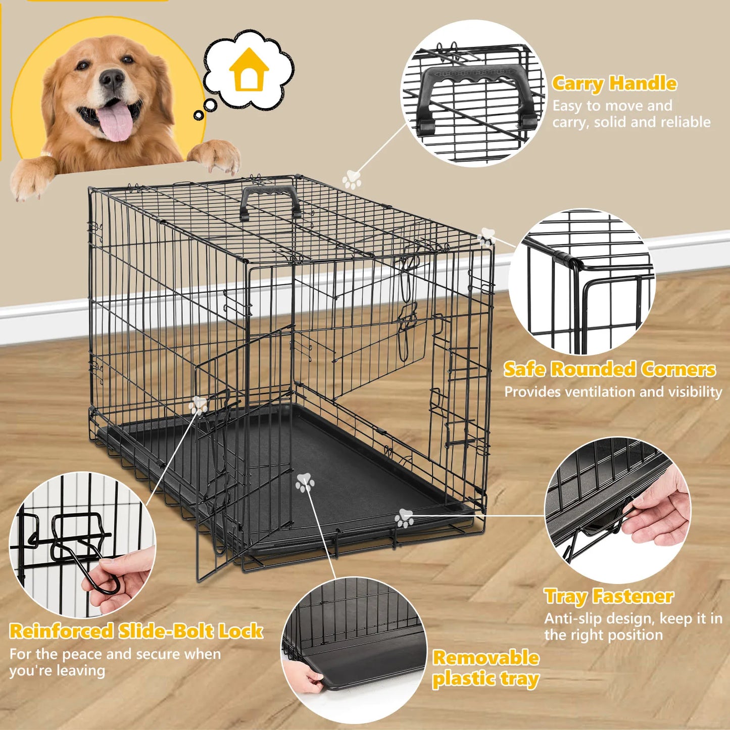 JHK Double Door Folding Metal Wire Dog Cage with Leak Proof Pan Extra Large Pet Kennel for Indoor Outdoor Travel - Great Outdoors and More 25