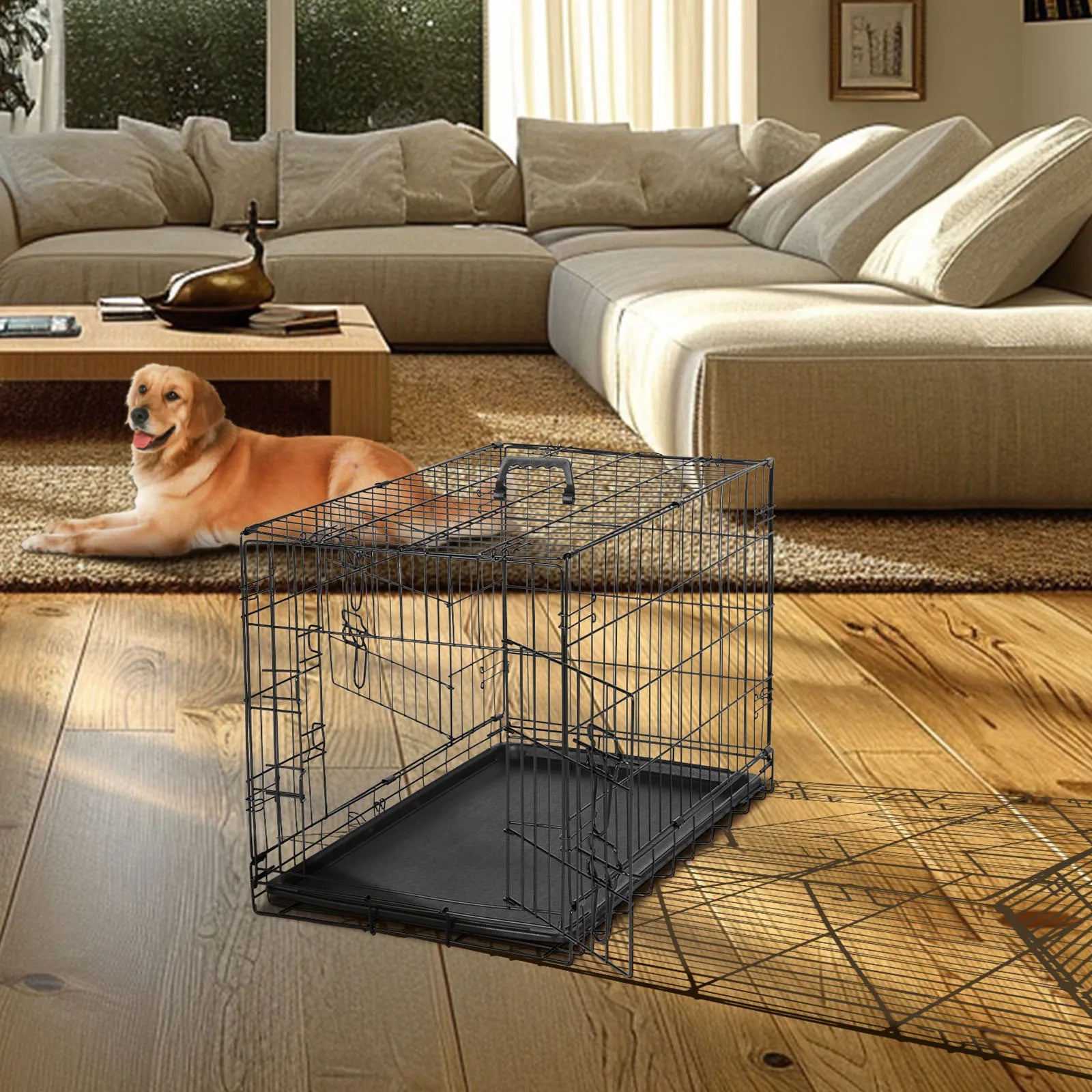 JHK Double Door Folding Metal Wire Dog Cage with Leak Proof Pan Extra Large Pet Kennel for Indoor Outdoor Travel - Great Outdoors and More 25